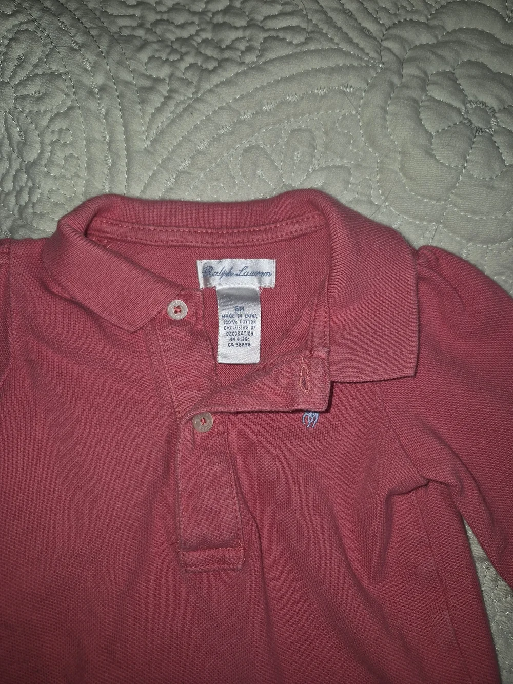 Ralph Lauren Pink Long-Sleeve Polo Bodysuit